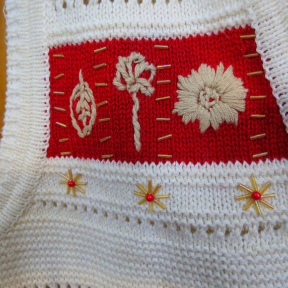 VTG That's Me Fall Sweater Vest Cream & Rust Leaves Button Size Large - Picture 4 of 8